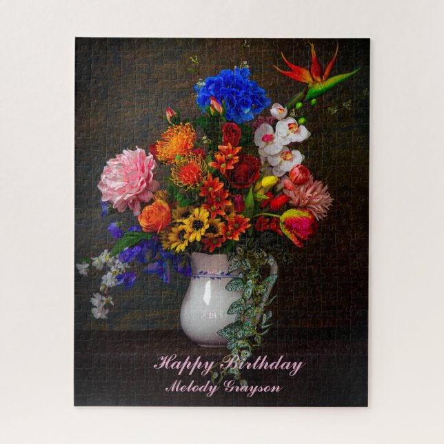  Floral Pitcher Still Life Personalized Birthday Jigsaw Puzzle (Vertical)