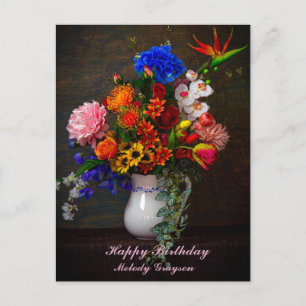 Floral Pitcher Still Life Personalized Birthday Postcard