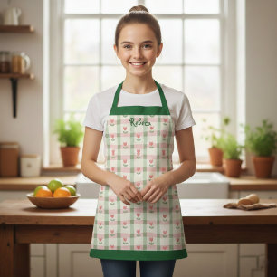 Floral Plaid Kids' Apron with Custom Name