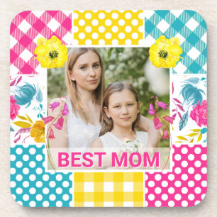 Floral & Plaid Photo Frame Mother's Day Coaster