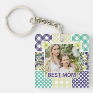Floral & Plaid Photo Frame Mother's Day Keychain