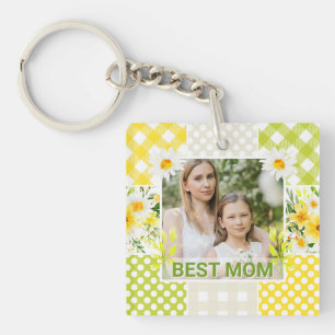 Floral & Plaid Photo Frame Mother's Day Keychain