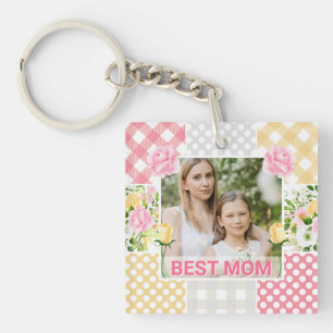 Floral & Plaid Photo Frame Mother's Day Keychain
