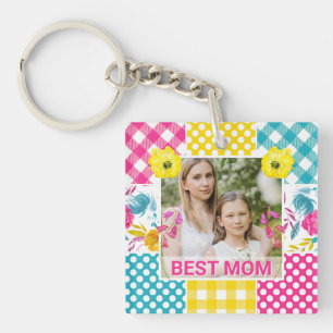 Floral & Plaid Photo Frame Mother's Day Keychain