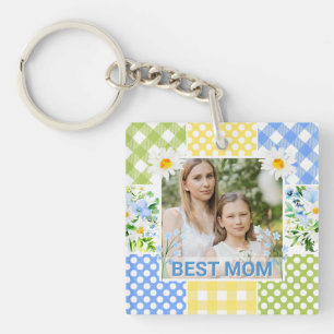 Floral & Plaid Photo Frame Mother's Day Keychain