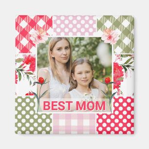 Floral & Plaid Photo Frame Mother's Day Magnet