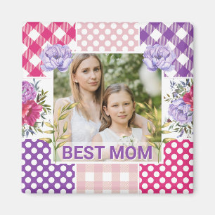 Floral & Plaid Photo Frame Mother's Day Magnet