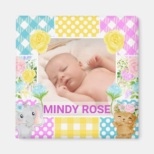 Floral & Plaid Photo Frame Newborn Baby Magnet