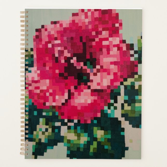 Floral planner with pink pixel hibiscus (Front)