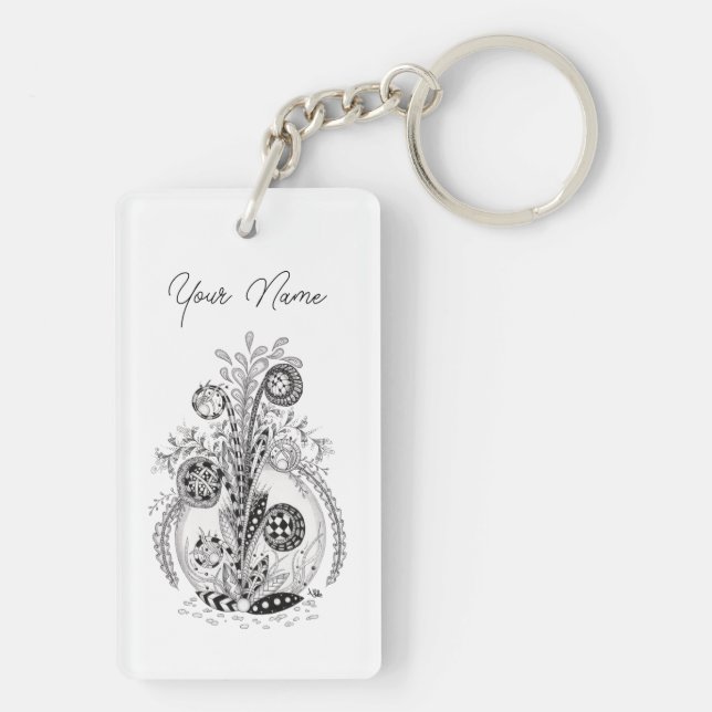 Floral plant in Tangle design -  Keychain (Back)