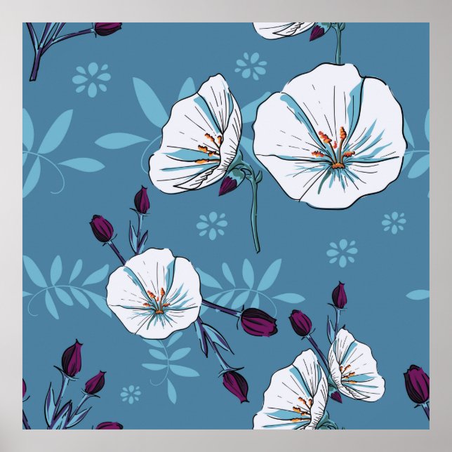 Floral plants botanical seamless pattern backgroun poster (Front)