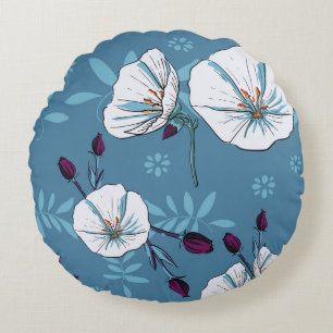 Floral plants botanical seamless pattern backgroun round pillow