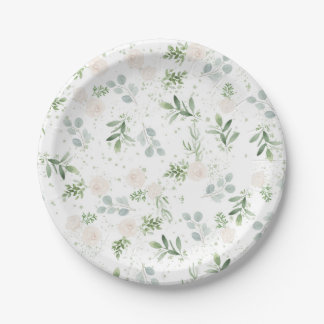 floral plates - greenery and white pattern