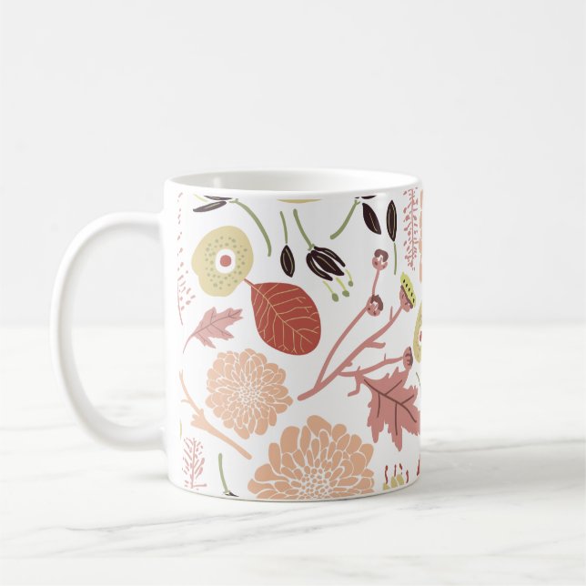 Floral Playful Botanical Mix Peach Green Whimsical Coffee Mug (Left)