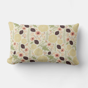 Floral Playful Tossed Peach Green Flowers Pattern Lumbar Pillow