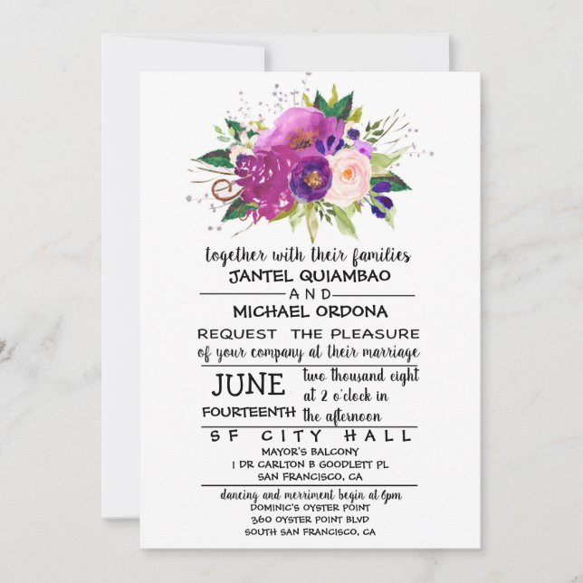 Floral Plum Watercolor Wedding Invitation (Front)