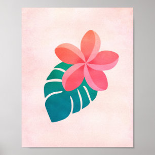 Floral Plumeria Tropical Leaves Art Poster