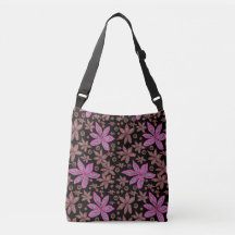 Floral Pods Brown & Fuchsia on Black Tote