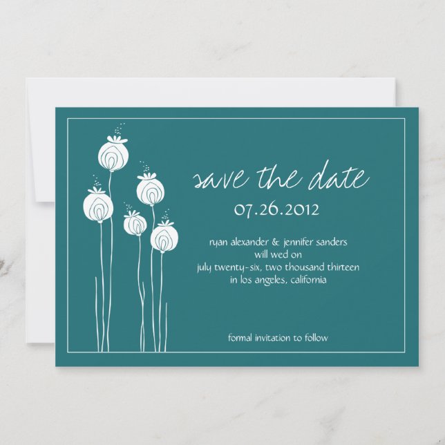 Floral Pods Teal Save the Date (Front)