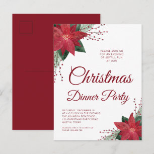 Floral Poinsettia Christmas Dinner Invitation Postcard