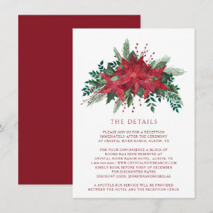 Floral Poinsettia Christmas Wedding Details Enclosure Card