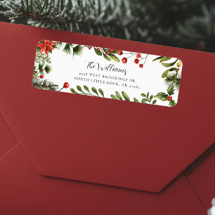 Floral Poinsettia Greenery Family Return Address