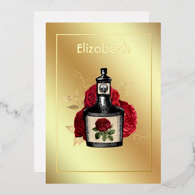 Floral Poison Lotion Halloween Gothic Foil Invitat (Front/Back)