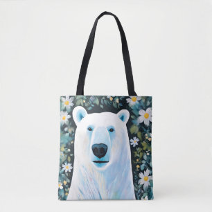 Floral Polar Bear Tote Bag