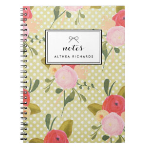 Floral Polka Dots Pattern Personalized Notebook