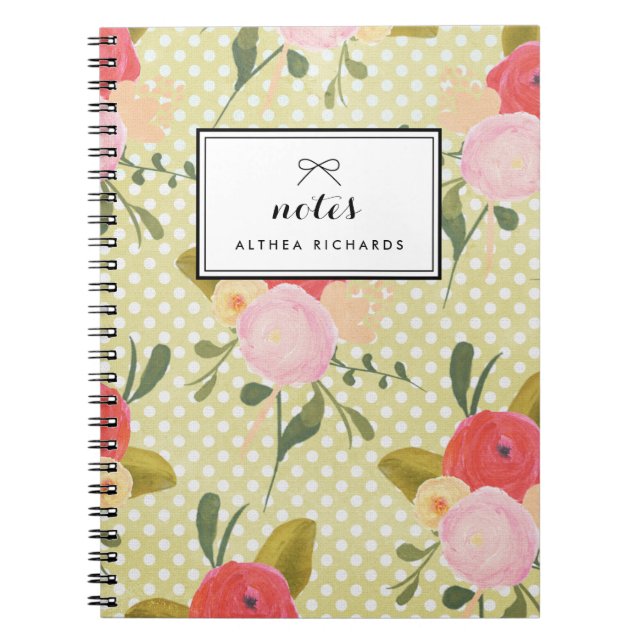 Floral Polka Dots Pattern Personalized Notebook (Front)