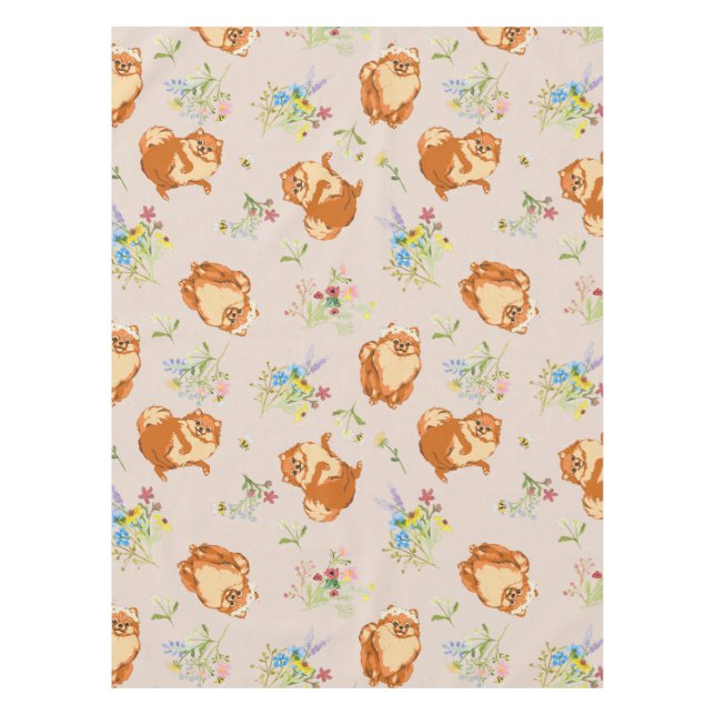 Floral Pomeranian Dog Pink Pattern Tablecloth (Front)