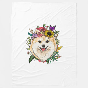 Floral Pomeranian Dog Spring Nature Dog Lovers Fleece Blanket