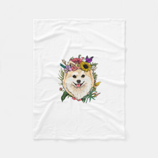 Floral Pomeranian Dog Spring Nature Dog Lovers Fleece Blanket