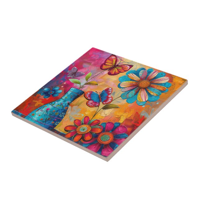 Floral Pop Art Ceramic Tile (Side)