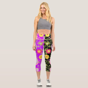 Floral Pop Art Painting Bi-Colour Pattern Capri Leggings
