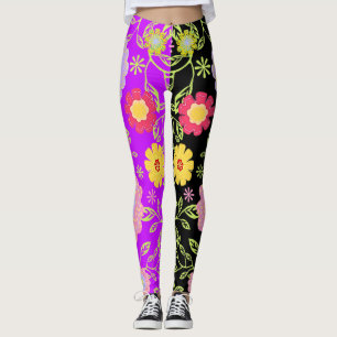 Floral Pop Art Painting Bi-Colour Pattern Leggings