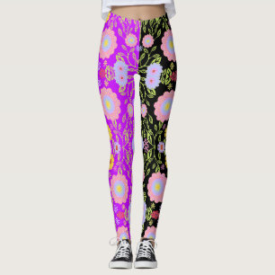 Floral Pop Art Painting Bi-Colour Seamless Pattern Leggings