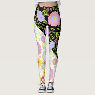 Floral Pop Art Painting Bi-Colour Seamless Pattern Leggings