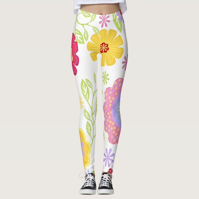 Floral Pop Art Painting Pattern Leggings (Front)