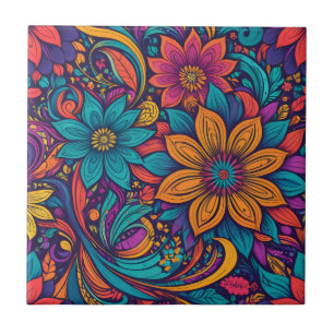 Floral pop art print tile