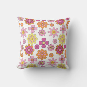 "Floral Pop Retro Cojín - 70s Psychedelic Style an Throw Pillow
