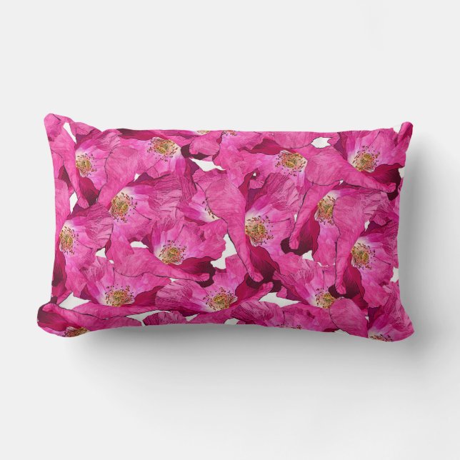 Floral poppies pink pattern. lumbar pillow (Front)