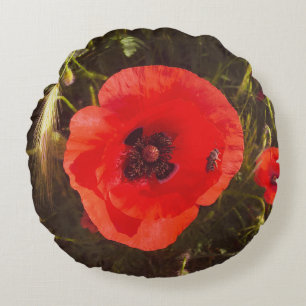 Floral Poppy Dream – Botanical Fantasy Wildflowers Round Pillow