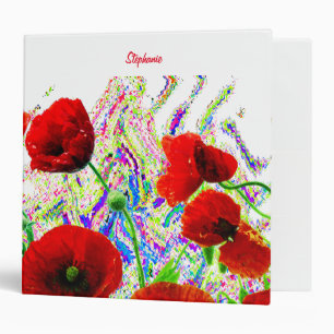 Floral Poppy Flowers Colorful Artsy Custom Name Binder