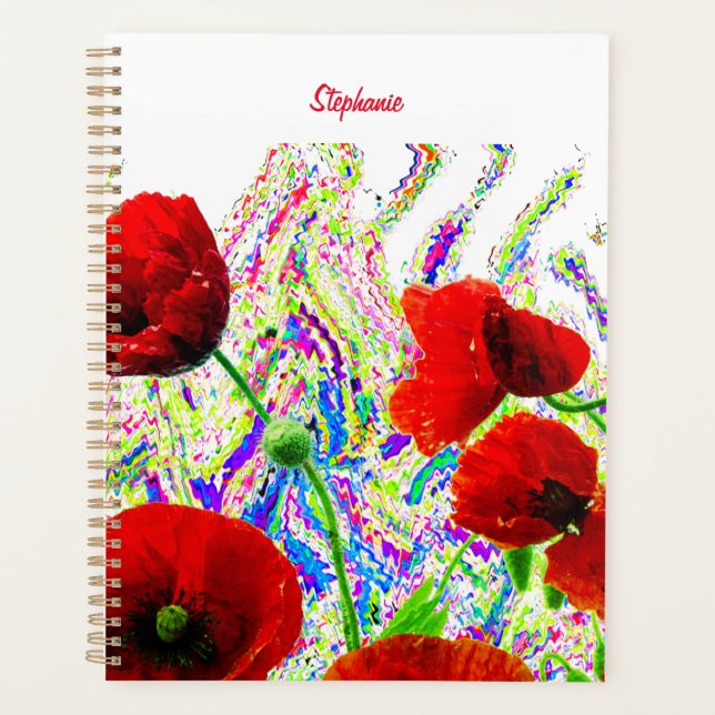 Floral Poppy Flowers Colourful Artsy Custom Name Planner (Front)