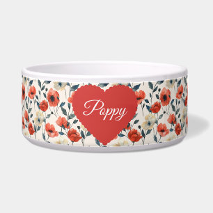 Floral Poppy Red Pet Bowl