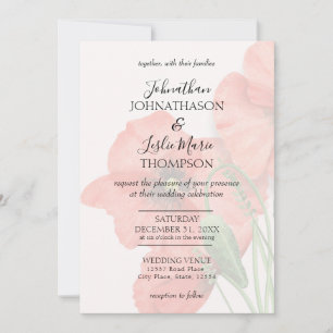 Floral Poppy Wedding Announcement Card V2