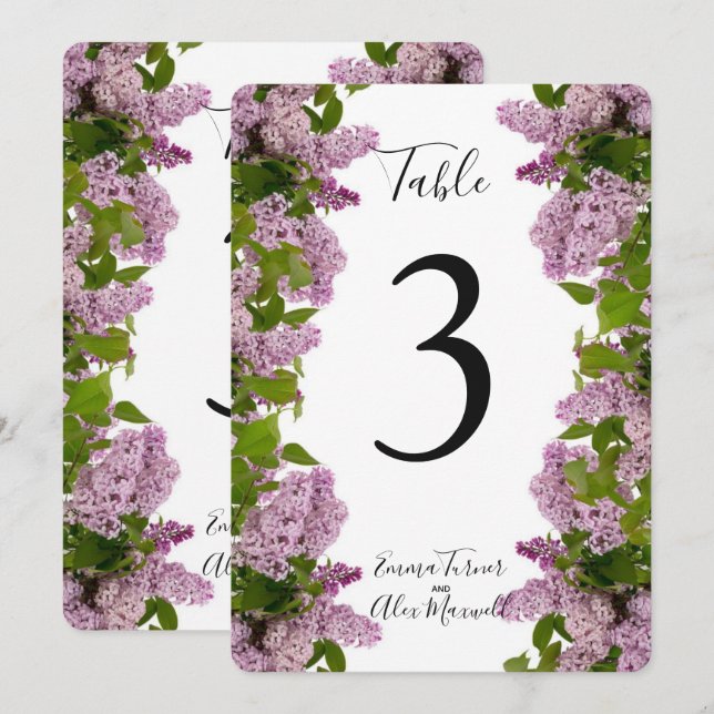 Floral pourpre | Cartes de numéro de tableau (Devant / Derrière)