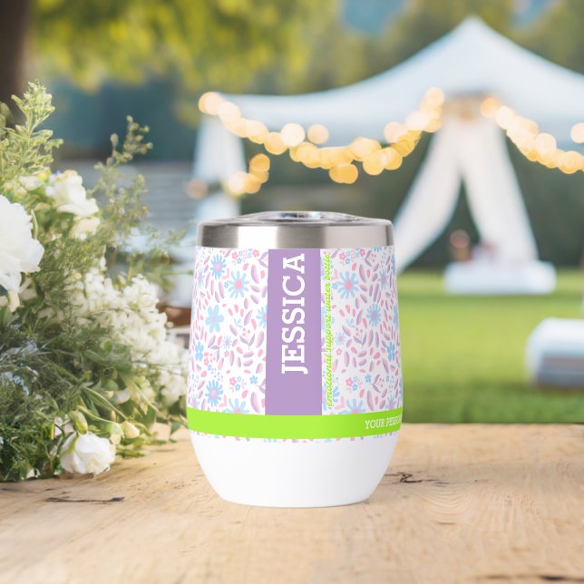 Floral pourpre Nom personnalisé & Monogramme (Mariage (pivoté))