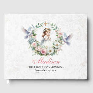 Floral Praying Girl First Holly Communion Guest Book